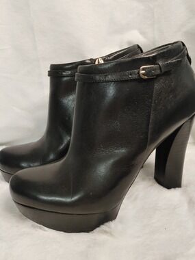 Guess Black Leather Platform Ankle Booties with Buckle Accent